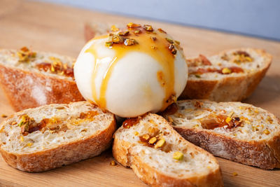 Hot Honey Burrata with Toasted Bread